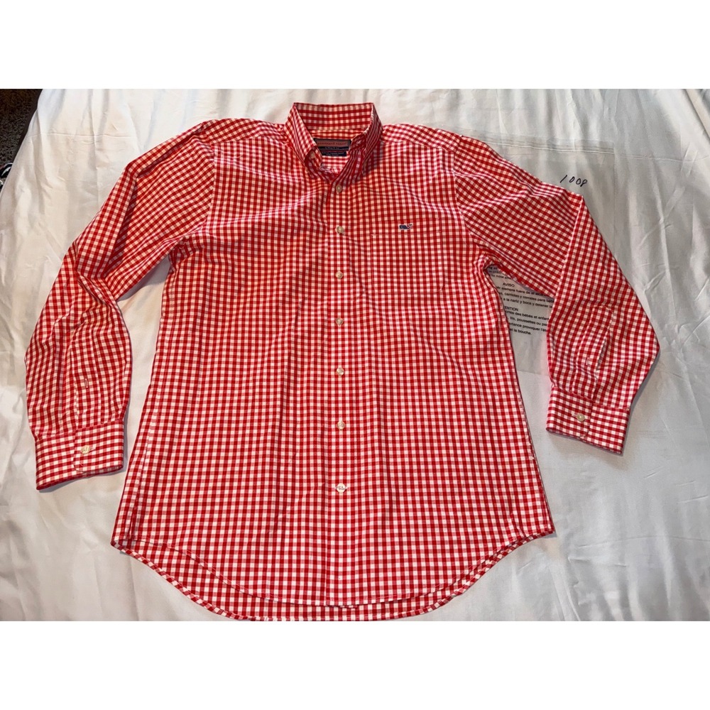 Vineyard Vines Slim Fit Tucker Shirt Mens Medium Red Gingham Check Button Down